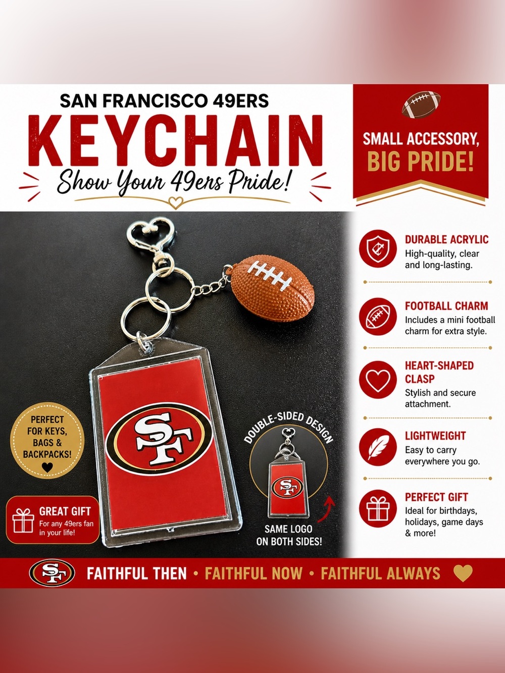 49ers Fan Keychain for Keys Bags and‎ Backpacks